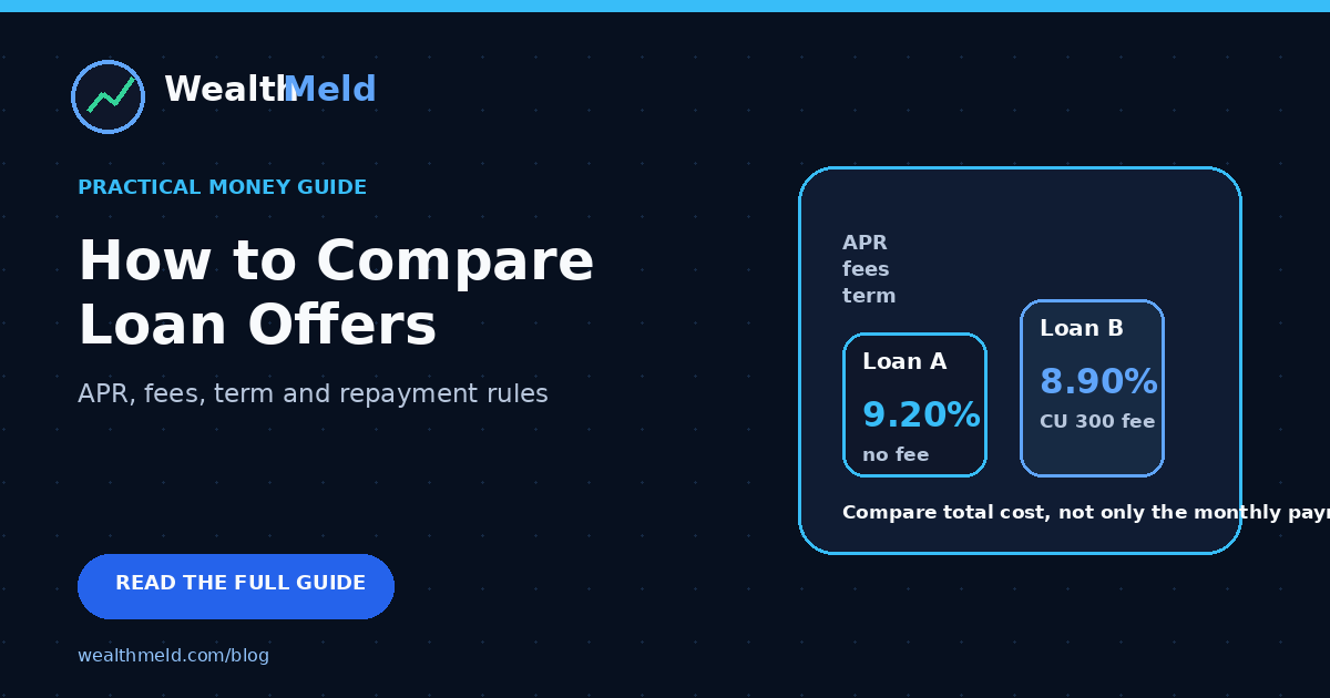 Two loan offer cards comparing APR, fees, and total cost.
